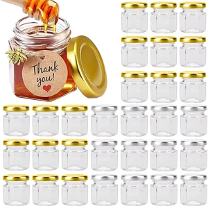 Hexagon Glass Jars with Black Lids 20pcs 6oz Canning Jars for Jam Honey Jelly Candy Candle Wedding Favors