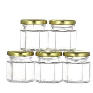 Hexagon Transparent Glass Honey and Jam Jars 45ml 100ml with Screw Lids