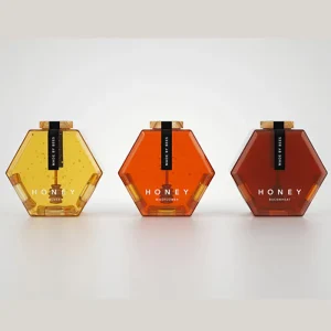 Hexagonal Food-Grade Lead-Free Glass Honey Jar with Wooden Lid