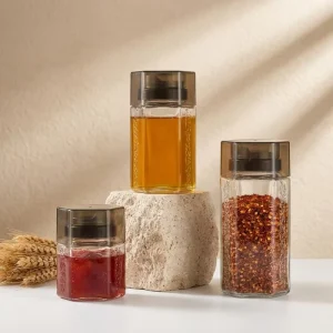 Hexagonal Glass Display Jar with Spout Lid for Retail Decoration