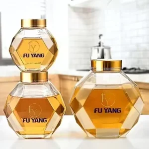 Hexagonal Glass Jar 500g 1000g With Iron Screw Cap and Honey Stirring Dipper