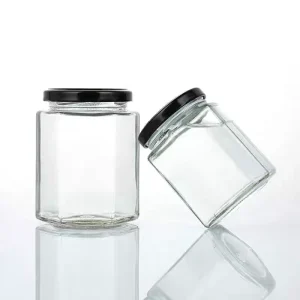 Hexagonal Glass Jar with Metal Lid for Leakproof Pickle Storage and Canning