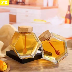 Hexagonal Wood Lid Jam Cubilose Jar Empty Honey Pot Lip Balm Container 100g Glass Honey Can
