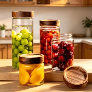High-Boron-Silicate Glass Storage Container with Acacia Wood Lid for Coffee, Tea and Grains