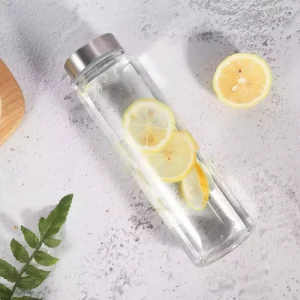 High Borosilicate Clear Reusable Glass Bottles With Stainless Steel Lid for Water Drink and Milk Tea Beverage