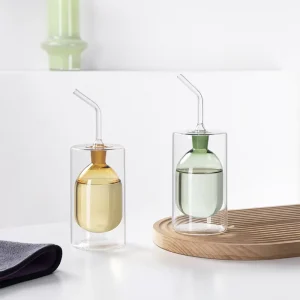 High Borosilicate Double-Wall Leak-Proof Dishwasher-Safe Glass Oil and Vinegar Bottle 250ml with Lid