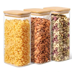 High Borosilicate Glass Bamboo Lid Airtight Square Storage Jar Kitchen Organizer Stackable Moisture Insect Proof Dry Coffee Tea