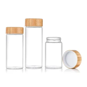 High Borosilicate Glass Containers Glass Spice Jar and Water Bottle with Screw Bamboo Lid