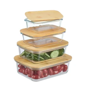 High-Borosilicate Glass Food Container with Bamboo Lid and Smell-Proof Cover