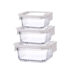 High Borosilicate Glass Food Storage Containers with Square Glass Lids, Microwave-Safe