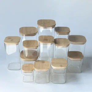 High Borosilicate Glass Food Storage Jar with Airtight Bamboo Lid, Microwavable