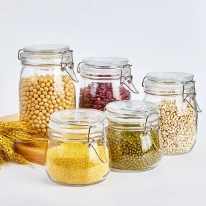High Borosilicate Glass Food Storage Jar with Clamped Lid 500ml 750ml 1000ml