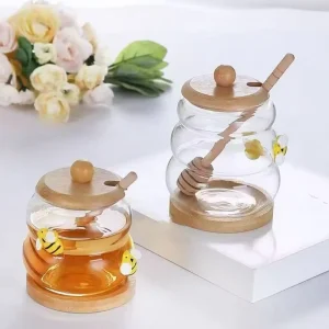 High Borosilicate Glass Honey Storage Jar with Lid and Stirring Rod