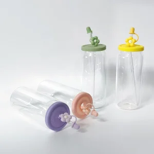 High-Borosilicate Glass Juice and Water Cup with Silicone Lid and Straw for Juice Soda and Beer