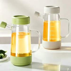 High Borosilicate Glass Oil Pot Lid Modern Design Cylinder Shape Large Capacity 700ML Dishwasher Safe Durable Dustproof Storage