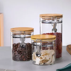 High-Borosilicate Glass Sealed Food Storage Jar with Bamboo Lid