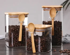 High-Borosilicate Glass Square Airtight Spice Jar Set With Bamboo Lids