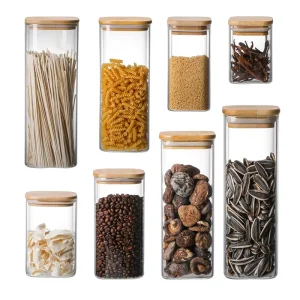 High Borosilicate Glass Storage Jar Set with Modern Square Design Sealed Lid 800ml 1000ml Food Container