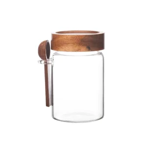 High Borosilicate Glass Storage Jar with Acacia Wood Lid, BPA-Free Airtight Container for Tea, Coffee, and Food