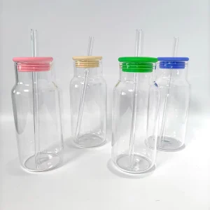 High Borosilicate Glass Travel Bottle for Coffee Juice and Milk with Silicone Lid and Straw