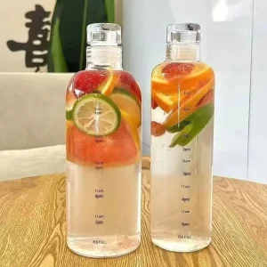 High Borosilicate Glass Water Bottle 500ml 700ml with Iced Coffee Juice Cup Design