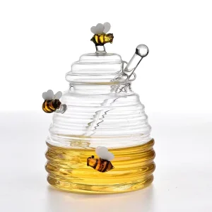 High Borosilicate Kitchen Pantry Container Honey Jars Glass Unique Glass Honey Jar Honey Glass Jars with Muddler