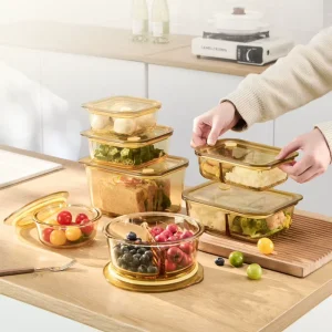 High Borosilicate Rectangle Round Glass Food Container 450ml 2000ml Microwaveable Sealed Divider Lunch Box with Airtight PP Lid