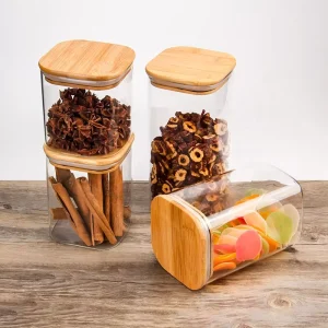 High Borosilicate Square Glass Food Storage Jar with Bamboo Lid