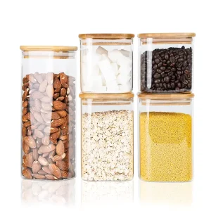 High Capacity High Borosilicate Glass Spice Storage Jars with Airtight Bamboo Lid