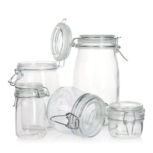 High Class Home Use Kitchen Clear Glass Storage Jar With Airtight Round clear with Lock Lid for Kitchen Use