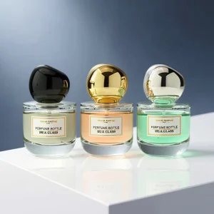 High End Glossy clear Transparent 50ml 100ml Custom logo Perfume Bottle Irregular Ball Black Gold Sliver Lid Empty Glass Bottle