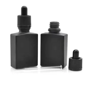 High End Thick Bottom Glass Perfume Cosmetic Packaging Bottles 30ml Rectangle Gold Stamped Beard Oil Lotion Dropper Bottles