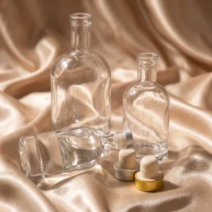 High Flint Glass Liquor Bottle 500ML 700ML Clear Round Vodka Gin Spirit Bottle With Cork Stopper Packaging