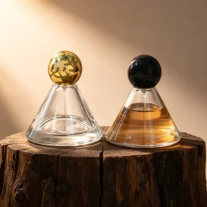 High Grade 50ml Glass Roll On Clear Perfume Bottle with Cone Shape Bayonet Color Ball Lid Empty Spray Bottle