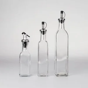 High Quality 150ml 250ml 500ml Square Fluids Olive Oil Glass Oil Bottles with Easy Pour Spout for Vinegar Storage