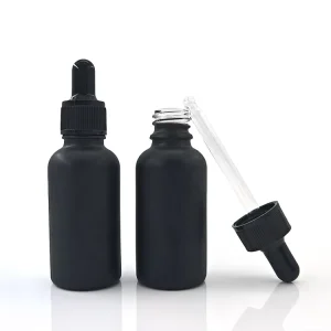High Quality 15ml 30ml 50ml 100ml Matte Black Round Skincare Packaging Glass Essential Oil Bottle