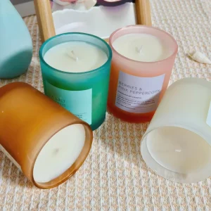 High Quality 8oz 10oz Custom Frosted Colofur White Blue Empty Container Luxury Glass Candle Jars With Candles