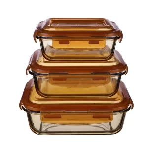 High Quality Amber Borosilicate Glass Rectangle Container Modern Design Food Safe Fresh Keeping Dry Food Cereal Kitchen School