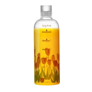 High Quality Clear Heat Resistant Glass Water Bottle with Time Scale Seal Sports or Office Use Carton Packed Screw Cap