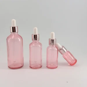 High Quality Custom Color Transparent pink Glass Dropper Bottle in Skincare for Packaging
