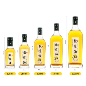 High Quality Empty Square Olive Oil Super Flint Glass Bottle 250ml 500ml 750ml Food Grade Screw Cap Screen Printed Cooking Oil