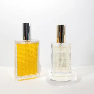 High Quality Factory Supplier 50ml 100ml Square Luxury Check Refillable Glass Perfume Bottles Screen Printed Pump Sprayer Custom