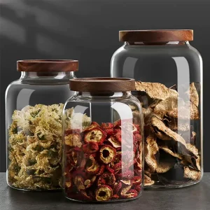 High Quality Kitchen Sealed Large Capacity Handmade Borosilicate Glass Food Storage Jars With Acacia Mangium Wood Lid