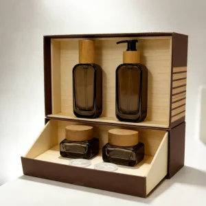 High Quality Luxury Gradient Orange Glass Cosmetic Packaging Set for Skin Care Serum Face Cream Square Shape