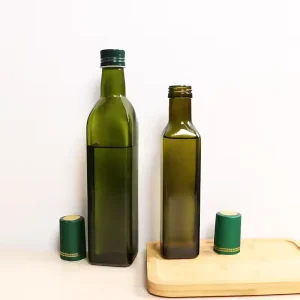 High Quality Oil Glass Bottle Reusable Packaging Green Brown Olive Oil Glass Bottle for Cooking square Round Bottle with Lids