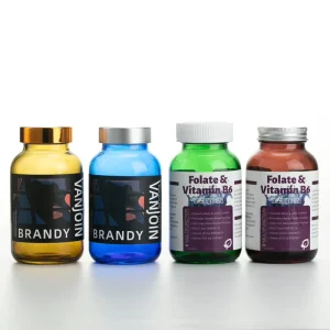 High Quality Pill Capsule Glass Packaging Vitamin Tablet Medicine Container with Screw Caps Supplement Glass Bottle for Pet