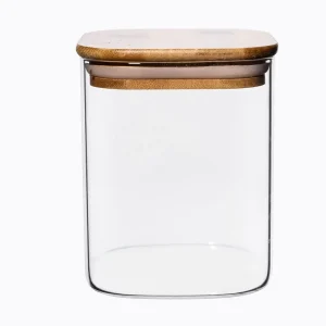 High Quality Reusable Transparent Glass Jars Bamboo Wood Lid Leak Proof 950ml Capacity Kitchen Spice Storage Presents
