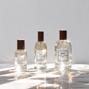 High Quality Thick Bottom Clear Glass Perfume Bottle 30ml 50ml 100ml Empty Refillable Spray Bottle with Dark Brown Wooden Cap