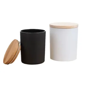 High Quality White and Black Cylinder Candle Jars Glass with Lids