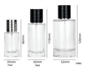 High Quality clear Cylinder Type Glass Bottle 25ml 50ml 100ml Perfume Spray Glass Bottle